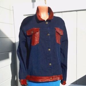 NWOT JEAN W/BROWN LEATHER POCKETS AND TRIM, WOMEN’S "SIZE 3X" JACKET!